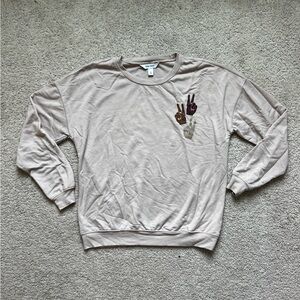 Nine West Peace Sign Sweatshirt Women’s Small Beige Crewneck Pullover